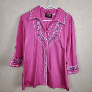 Bob Mackie Wearable Art Western Style Embroidered Button Down Shirt Large (3016)